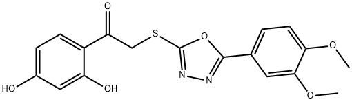 1-(2,4-dihydroxyphenyl)-2-{[5-(3,4-dimethoxyphenyl)-1,3,4-oxadiazol-2-yl]sulfanyl}ethanone Struktur