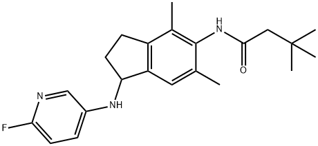 N-(1-((6-Fluoropyridin-3-yl)amino)-4,6-dimethyl-2,3-dihydro-1H-inden-5-yl)-3,3-dimethylbutanamide Struktur