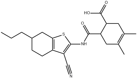 6-((3-cyano-6-propyl-4,5,6,7-tetrahydrobenzo[b]thiophen-2-yl)carbamoyl)-3,4-dimethylcyclohex-3-enecarboxylic acid Struktur