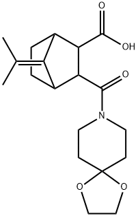 7-(propan-2-ylidene)-3-(1,4-dioxa-8-azaspiro[4.5]decane-8-carbonyl)bicyclo[2.2.1]heptane-2-carboxylic acid Struktur