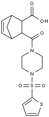 3-(4-(thiophen-2-ylsulfonyl)piperazine-1-carbonyl)bicyclo[2.2.1]hept-5-ene-2-carboxylic acid Struktur