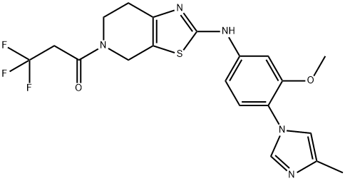 3,3,3-Trifluoro-1-(2-((3-methoxy-4-(4-methyl-1H-imidazol-1-yl)phenyl)amino)-6,7-dihydrothiazolo[5,4-c]pyridin-5(4H)-yl)propan-1-one Struktur