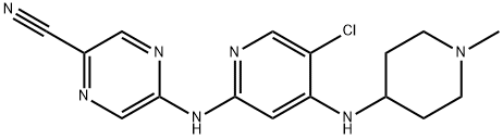 5-((5-Chloro-4-((1-methylpiperidin-4-yl)amino)pyridin-2-yl)amino)pyrazine-2-carbonitrile Struktur