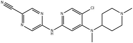 5-((5-Chloro-4-(methyl(1-methylpiperidin-4-yl)amino)pyridin-2-yl)amino)pyrazine-2-carbonitrile Struktur