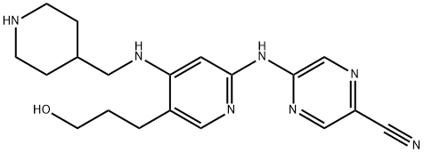 5-((5-(3-Hydroxypropyl)-4-((piperidin-4-ylmethyl)amino)pyridin-2-yl)amino)pyrazine-2-carbonitrile Struktur