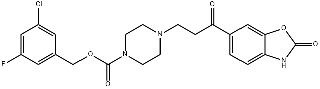 3-Chloro-5-fluorobenzyl 4-(3-oxo-3-(2-oxo-2,3-dihydrobenzo[d]oxazol-6-yl)propyl)piperazine-1-carboxylate Struktur