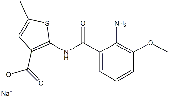 Sodium 2-(2-amino-3-methoxybenzamido)-5-methylthiophene-3-carboxylate Struktur