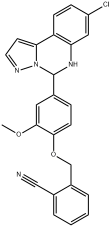 2-((4-(8-chloro-5,6-dihydropyrazolo[1,5-c]quinazolin-5-yl)-2-methoxyphenoxy)methyl)benzonitrile Struktur