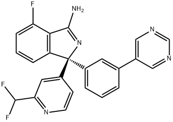 (S)-1-(2-(difluoromethyl)pyridin-4-yl)-4-fluoro-1-(3-(pyrimidin-5-yl)phenyl)-1H-isoindol-3-amine Struktur