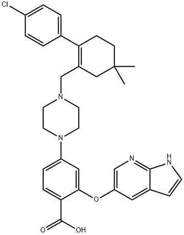 4-[4-[[2-(4-chlorophenyl)-5,5-dimethyl-1-cyclohexen-1-yl]methyl]-1-piperazinyl]-2-(1H-pyrrolo[2,3-b]pyridin-5-yloxy)benzoic acid Struktur