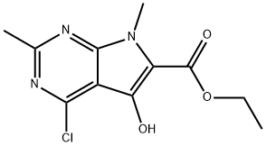 Ethyl 4-chloro-5-hydroxy-2,7-dimethyl-7H-pyrrolo[2,3-d]pyrimidine-6-carboxylate Struktur