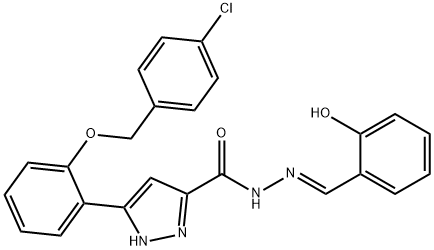 (E)-5-(2-((4-chlorobenzyl)oxy)phenyl)-N'-(2-hydroxybenzylidene)-1H-pyrazole-3-carbohydrazide Struktur