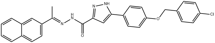 3-{4-[(4-chlorobenzyl)oxy]phenyl}-N'-[(1E)-1-(naphthalen-2-yl)ethylidene]-1H-pyrazole-5-carbohydrazide Struktur