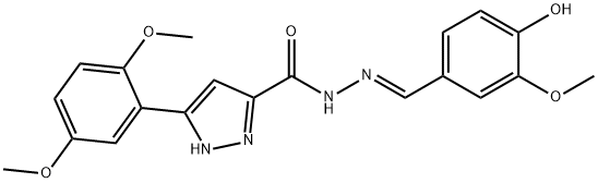 (E)-5-(2,5-dimethoxyphenyl)-N'-(4-hydroxy-3-methoxybenzylidene)-1H-pyrazole-3-carbohydrazide Struktur