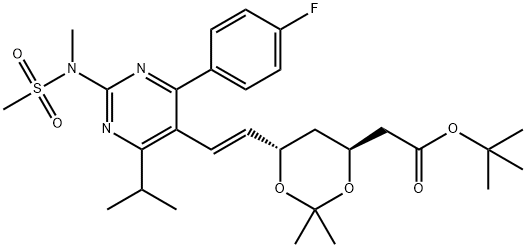 tert-butyl 2-((4S,6S)-6-((E)-2-(4-(4-fluorophenyl)-6-isopropyl-2-(N-methylmethylsulfonamido)pyrimidin-5-yl)vinyl)-2,2-dimethyl-1,3-dioxan-4-yl)acetate Struktur