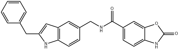 2-Oxo-2,3-dihydro-benzooxazole-6-carboxylic acid (2-benzyl-1h-indol-5-ylmethyl)-amide Struktur