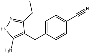 4-[(5-amino-3-ethyl-1H-pyrazol-4-yl)methyl]benzonitrile Struktur