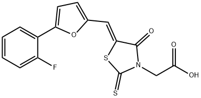 {5-[5-(2-Fluoro-phenyl)-furan-2-ylmethylene]-4-oxo-2-thioxo-thiazolidin-3-yl}-acetic acid Struktur