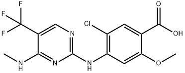 5-Chloro-2-methoxy-4-((4-(methylamino)-5-(trifluoromethyl)pyrimidin-2-yl)amino)benzoic acid Struktur