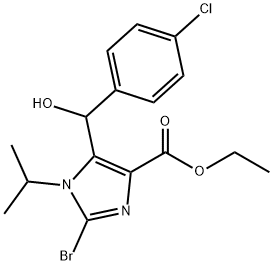 2-bromo-5-[(4-chlorophenyl)-hydroxy-methyl]-1-isopropyl-1H-imidazole-4-carboxylic acid ethyl ester Struktur