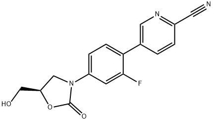 (R)-5-(2-fluoro-4-(5-(hydroxymethyl)-2-oxooxazolidin-3-yl) phenyl)picolinonitrile Struktur