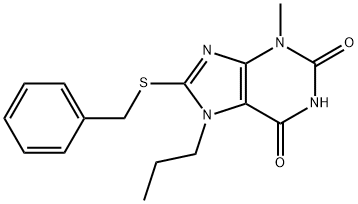 8-(benzylsulfanyl)-3-methyl-7-propyl-3,7-dihydro-1H-purine-2,6-dione Struktur