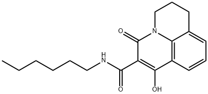 N-hexyl-1-hydroxy-3-oxo-3,5,6,7-tetrahydropyrido[3,2,1-ij]quinoline-2-carboxamide Struktur