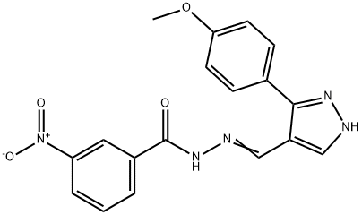 (Z)-N'-((3-(4-methoxyphenyl)-1H-pyrazol-4-yl)methylene)-3-nitrobenzohydrazide Struktur