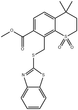 Methyl 8-((benzo[d]thiazol-2-ylthio)methyl)-4,4-dimethylthiochroman-7-carboxylate 1,1-dioxide Struktur