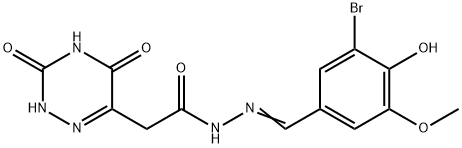 (E)-N'-(3-bromo-4-hydroxy-5-methoxybenzylidene)-2-(3,5-dihydroxy-1,2,4-triazin-6-yl)acetohydrazide Struktur