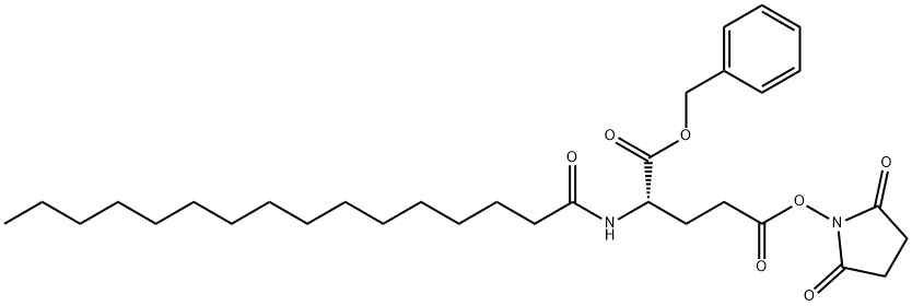 (S)-1-benzyl 5-(2,5-dioxopyrrolidin-1-yl) 2-palmitamidopentanedioate Struktur