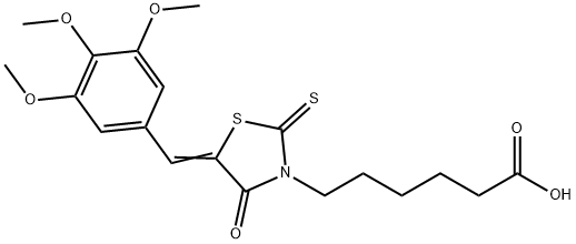 (E)-6-(4-oxo-2-thioxo-5-(3,4,5-trimethoxybenzylidene)thiazolidin-3-yl)hexanoic acid Struktur