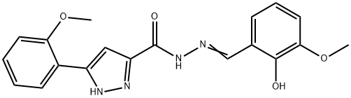 (E)-N'-(2-hydroxy-3-methoxybenzylidene)-5-(2-methoxyphenyl)-1H-pyrazole-3-carbohydrazide Struktur