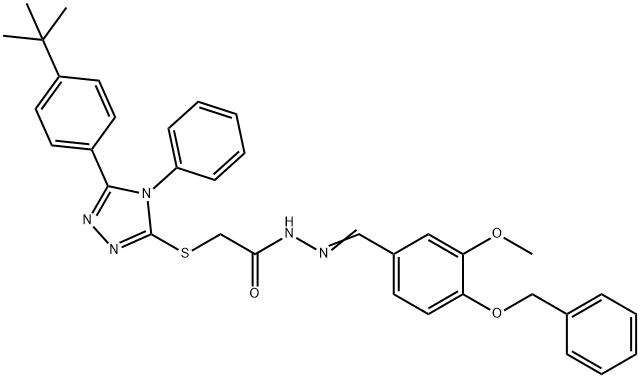 N'-{(E)-[4-(benzyloxy)-3-methoxyphenyl]methylidene}-2-{[5-(4-tert-butylphenyl)-4-phenyl-4H-1,2,4-triazol-3-yl]sulfanyl}acetohydrazide Struktur