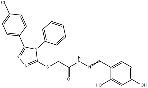 (E)-2-((5-(4-chlorophenyl)-4-phenyl-4H-1,2,4-triazol-3-yl)thio)-N'-(2,4-dihydroxybenzylidene)acetohydrazide Struktur