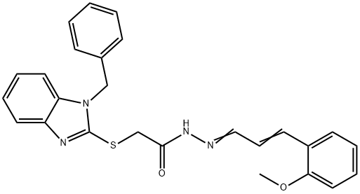 2-[(1-benzyl-1H-benzimidazol-2-yl)sulfanyl]-N'-[(1E,2E)-3-(2-methoxyphenyl)prop-2-en-1-ylidene]acetohydrazide Struktur