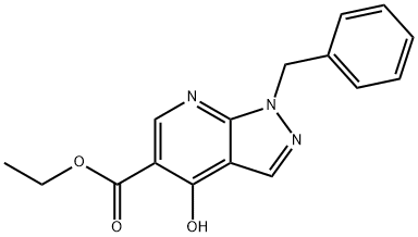 1-Benzyl-4-hydroxy-1H-pyrazolo[3,4-b]pyridine-5-carboxylic acid ethyl ester Struktur