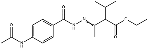 ethyl 2-{N-[4-(acetylamino)benzoyl]ethanehydrazonoyl}-3-methylbutanoate Struktur