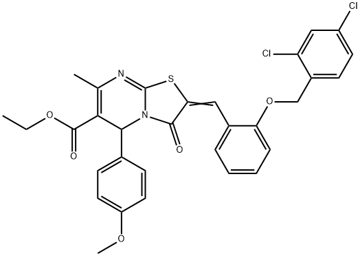 (Z)-ethyl 2-(2-((2,4-dichlorobenzyl)oxy)benzylidene)-5-(4-methoxyphenyl)-7-methyl-3-oxo-3,5-dihydro-2H-thiazolo[3,2-a]pyrimidine-6-carboxylate Struktur