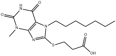 3-[(7-heptyl-3-methyl-2,6-dioxo-2,3,6,7-tetrahydro-1H-purin-8-yl)sulfanyl]propanoic acid Struktur