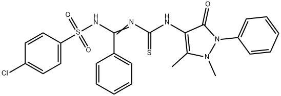 N-((4-chlorophenyl)sulfonyl)-N'-((1,5-dimethyl-3-oxo-2-phenyl-2,3-dihydro-1H-pyrazol-4-yl)carbamothioyl)benzimidamide Struktur