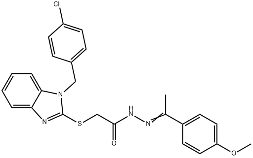 2-{[1-(4-chlorobenzyl)-1H-benzimidazol-2-yl]sulfanyl}-N'-[(1E)-1-(4-methoxyphenyl)ethylidene]acetohydrazide Struktur