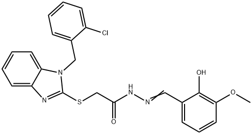 (E)-2-((1-(2-chlorobenzyl)-1H-benzo[d]imidazol-2-yl)thio)-N'-(2-hydroxy-3-methoxybenzylidene)acetohydrazide Struktur