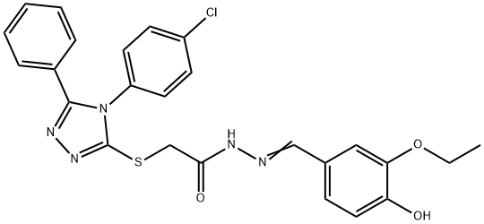 (E)-2-((4-(4-chlorophenyl)-5-phenyl-4H-1,2,4-triazol-3-yl)thio)-N'-(3-ethoxy-4-hydroxybenzylidene)acetohydrazide Struktur