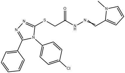 2-{[4-(4-chlorophenyl)-5-phenyl-4H-1,2,4-triazol-3-yl]sulfanyl}-N'-[(E)-(1-methyl-1H-pyrrol-2-yl)methylidene]acetohydrazide Struktur