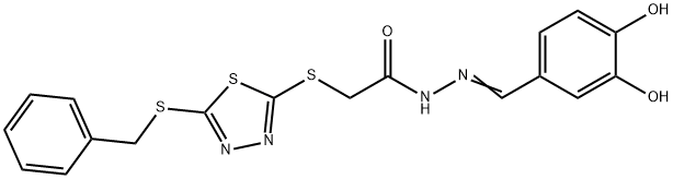 (E)-2-((5-(benzylthio)-1,3,4-thiadiazol-2-yl)thio)-N'-(3,4-dihydroxybenzylidene)acetohydrazide Struktur