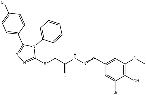 N'-[(E)-(3-bromo-4-hydroxy-5-methoxyphenyl)methylidene]-2-{[5-(4-chlorophenyl)-4-phenyl-4H-1,2,4-triazol-3-yl]sulfanyl}acetohydrazide Struktur