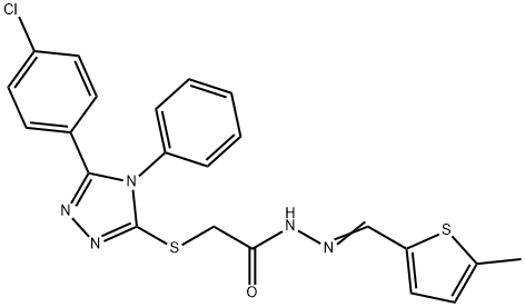 2-{[5-(4-chlorophenyl)-4-phenyl-4H-1,2,4-triazol-3-yl]sulfanyl}-N'-[(E)-(5-methylthiophen-2-yl)methylidene]acetohydrazide Struktur