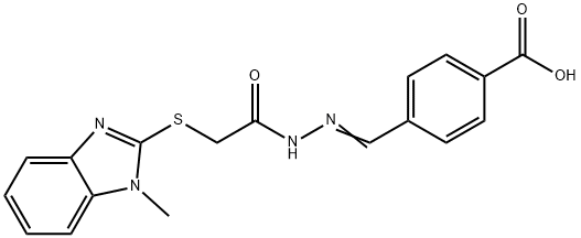 (E)-4-((2-(2-((1-methyl-1H-benzo[d]imidazol-2-yl)thio)acetyl)hydrazono)methyl)benzoic acid Struktur