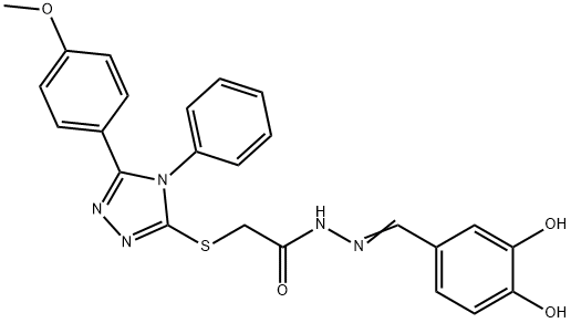 (E)-N'-(3,4-dihydroxybenzylidene)-2-((5-(4-methoxyphenyl)-4-phenyl-4H-1,2,4-triazol-3-yl)thio)acetohydrazide Struktur